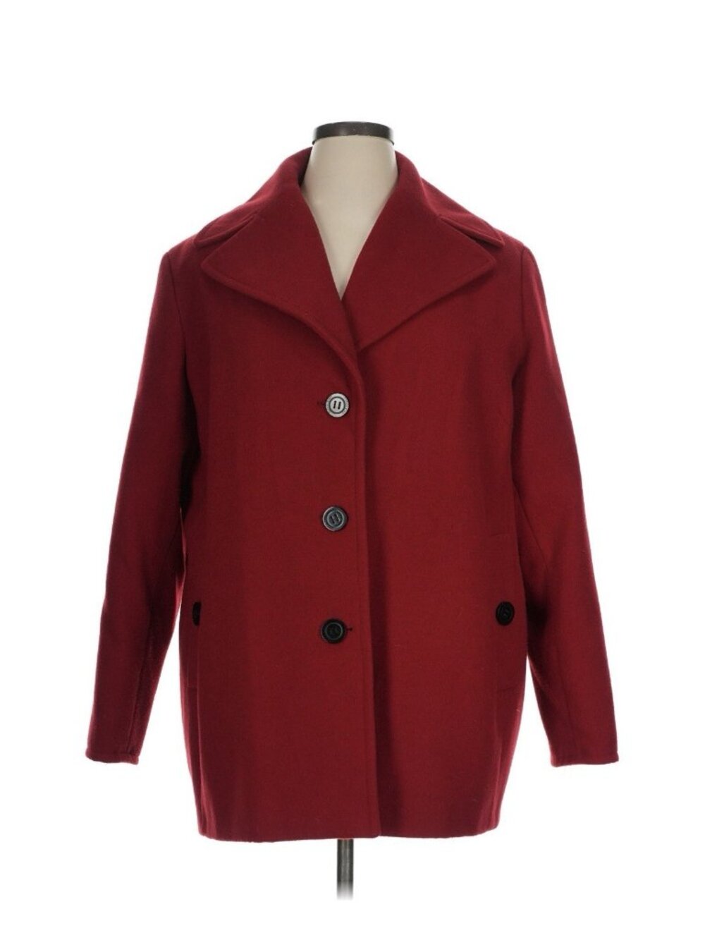 Calvin Klein Red Pea Coat 1X Plus Size Notch Collar Button Front Winter Jacket